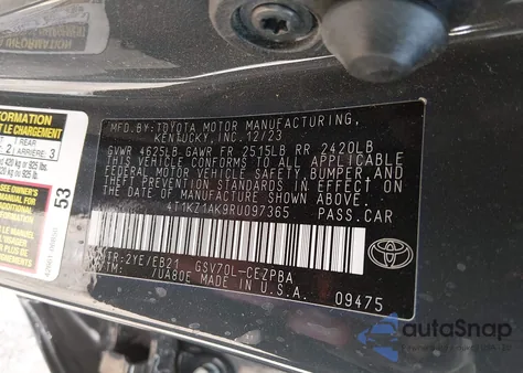 2024 Toyota Camry Trd V6 z USA, uszkodzony, nr VIN 4T1KZ1AK9RU097365